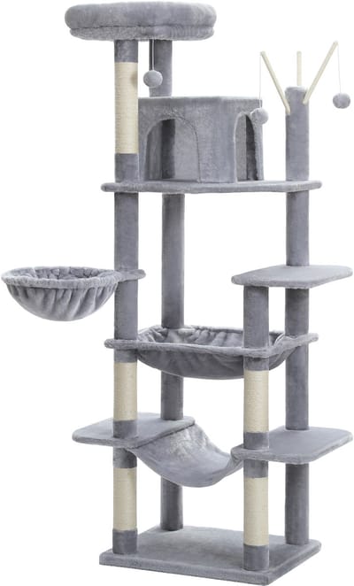 Kattenu CatCastle V2 - Krabpaal voor grote katten - Kattenboom - Kattenkrabpaal - Hoge Krabpaal Voor Katten Grijs