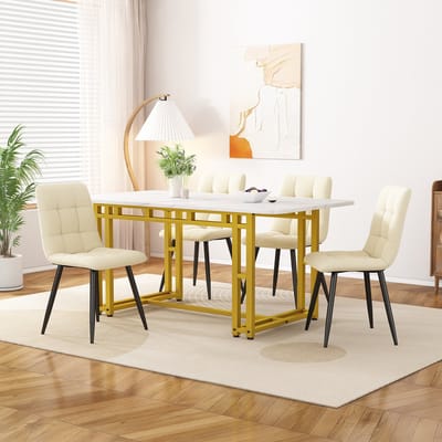 DESMIU Eettafel - Modern Licht Luxe Ontwerp Met Gouden Metalen Poten - Voor Eetkamer En Woonkamer - MDF - 120 X 70 Cm - Goud