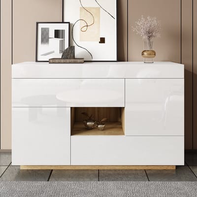 Pugsdrly Dressoir, glanzend dressoir, vitrine, met kleurveranderende ledverlichting, met lades