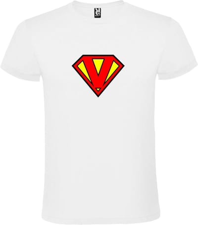 Wit T shirt met print van "letter V“ Superman “ Logo print Rood / Geel size XS