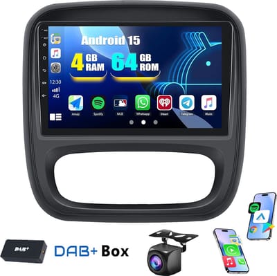 ESSGOO DAB Autoradio 4+64GB met Carplay en Android Auto - Geschikt voor Opel Vivaro B (2014-2019), Renault Trafic 3 (2014-2021), Fiat Talento, Nissan NV300 (2014-2019) - GPS, WIFI, SWC - AHD Achteruitrijcamera
