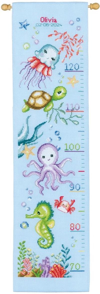 Vervaco - Telpakket kit - Geboorte - Groeimeter - Zeedieren - PN-0203270 - Borduren - Borduurpakket - Borduurpakket geboorte - Borduurpakket volwassenen
