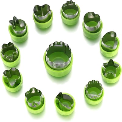 Uitsteekvorm 12 set - Roestvrij staal - Kerstkoekjesvorm - Fruit- en groentedecoratiemes voor de lunchtrommel - Kinderbroodkoekjesvorm - Bakaccessoires - Koekjesvormen voor Kerstmis, feestdagen en feestjes - Zilver