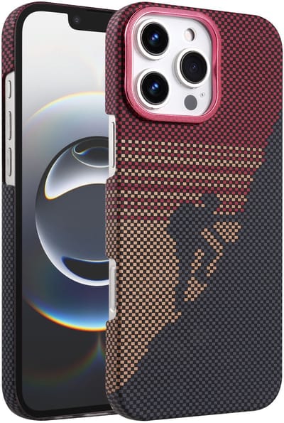 Hoesje Geschikt voor iPhone 16 Pro Hoesje Rood - Carbon Hoesje Geschikt voor MagSafe iPhone 16 Pro - Shockproof Back Cover