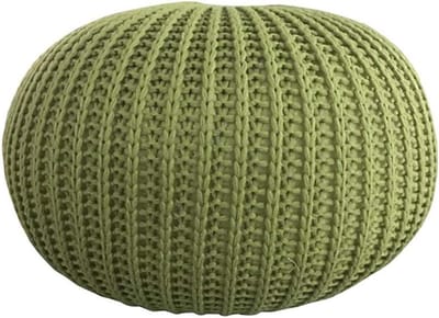 Handgebreide Poef - Zitkruk Voetenbank - Extra Zitplaats - Lichtgewicht Ontwerp - 50x50x30cm - Groen