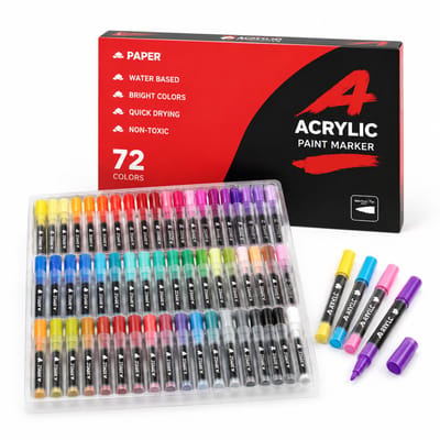72 kleuren vloeibare acrylstiften - zachte punt - dekkend en geschikt voor laag over laag - voor DIY en tekenen - in doos