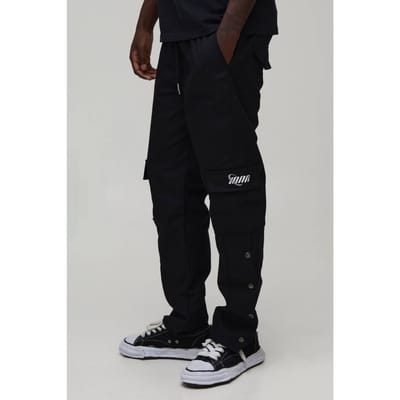Rechte Cargo Broek Met Drukknopen Aan Zoom Ripstop Met Merkdetails | Black | Size XS