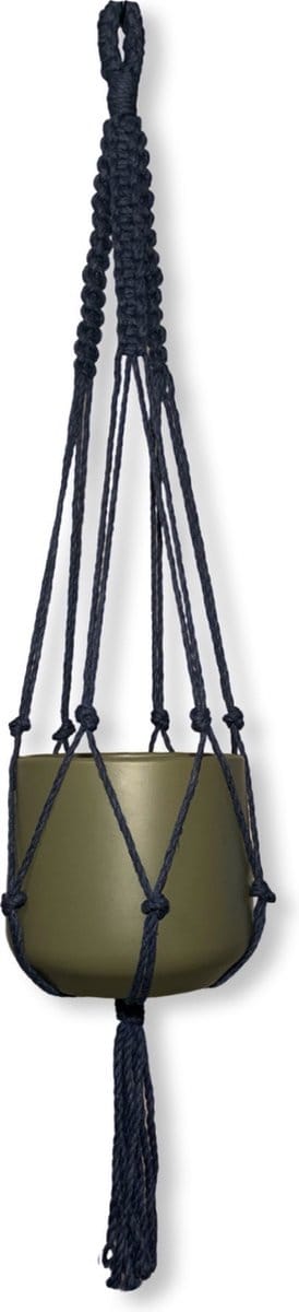 Plantenhanger 'Jazzy' Donkerblauw - 100 cm lang - Katoenkoord - Geschikt voor Pot met Diameter t/m 25 cm - Handgemaakt in ons Macramé Atelier - Prijs per Stuk - Let op: Exclusief Pot - Inclusief Verzendkosten