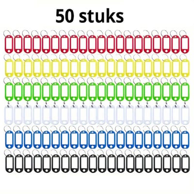 PolkaHome 50 Stuks Willekeurige Kleur Key Tags Met Labels – Sleutelhangers met Verwisselbaar Etiket | Weerbestendig en Gemakkelijk te Identificeren voor Sleutels & Bagage
