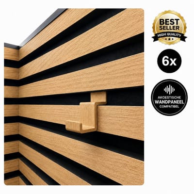 6 Stuks Akoestische Paneel Haken – Wandhaak voor Lattenwand – Design Kapstokhaak – Oak