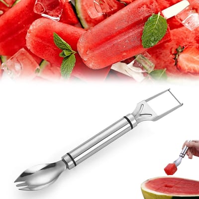 MTTproducts- Watermeloensnijder 2-in-1 - Draagbare Vork - Roestvrij Staal - Multifunctioneel - Voor Thuis/Keuken - Voedselveilig en Duurzaam - Meloensnijder