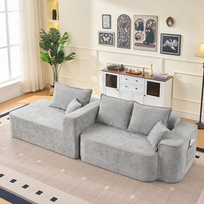 Wishdor - Modulaire Hoekbank - L-Vorm En Diepe Zitting - Minimalistisch - Voor Woonkamer - Chenille - Grijs