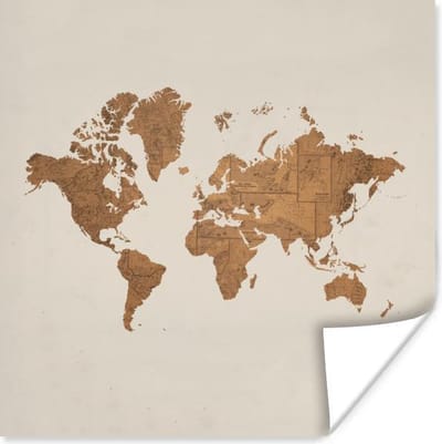 Poster 30x30 cm - Wereldkaart - Oud - Bruin - Posters - Kamer decoratie - Wanddecoratie woonkamer - Muurdecoratie slaapkamer