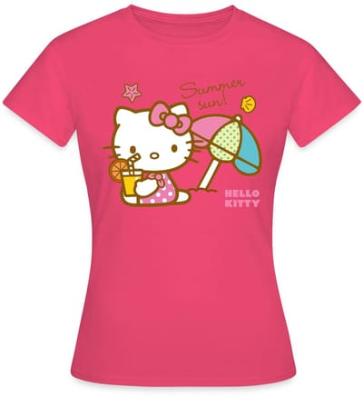 Hello Kitty Op Het Strand Onder Een Zonnescherm T-Shirt Dames