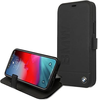 iPhone 12 Mini Bookcase hoesje - BMW - Effen Zwart - Leer