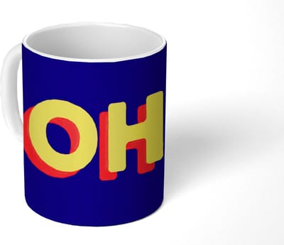 Mok - Koffiemok - Blauw - Geel - OH - Schaduw - Mokken - 350 ML - Beker - Koffiemokken - Theemok - Mok met Tekst