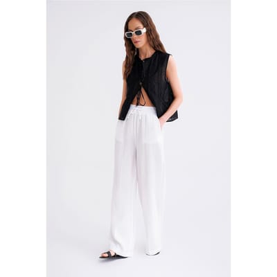 Hoge Taille Textuur Muslin Stof Broek