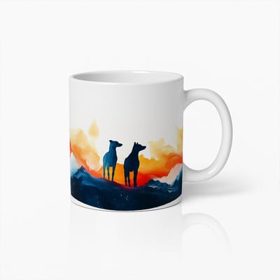 Wilde Honden Silhouet Mok – Artistieke Zonsondergang Keramische Koffiebeker voor Natuur- en Dierenliefhebbers