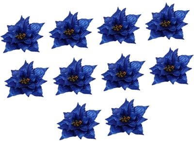 Dailygoods- Kunstbloemen 10 Stuks - Poinsettia Bloemen - Kerstbloemdecoraties - Bruiloftsdecoraties - Kunstbloemen voor Binnen - Realistisch en Glinsterend - Kerstdecoratie