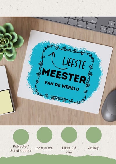 Akyol - liefste meester van de wereld Muismat - Meester - de liefste meester - verjaardag - cadeautje voor meester - meester artikelen - kado - geschenk - 23 bij 19 cm