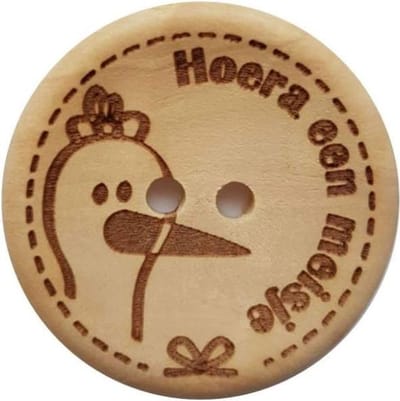 Durable Knoop 'Hoera een meisje' 30mm. Kaart á 2 stuks - houten knoop