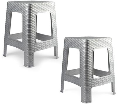 Plasticforte Zit krukjes - 2x - zilvergrijs - rotan kunststof - 37 x 37 x 46 cm - extra zitplaatsen