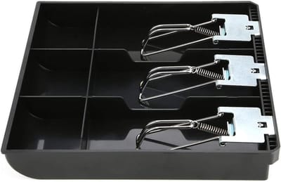 Geldcassette - legplank voor het insteken in kassalade - reservelade voor kassa's - drie dozen met metalen clip - zwart