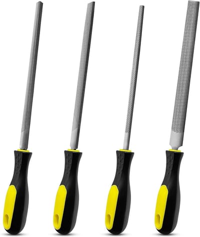 Dailygoods- Vijlenset 4-delig 200mm - Metalen Vijl - Platte/Ronde/Halfronde/Driehoekige Vijl - Ergonomische Handgreep - Slijtvast Staal - Fijne Afwerking - Vijlen