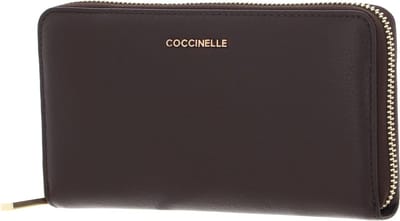 COCCINELLE Leren Portemonnee Metallic Soft Wallet Grained Leather Fondant Brown Donkerbruin