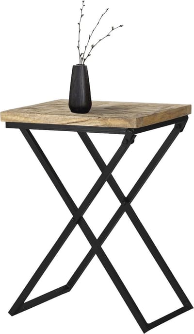Moderne Handgemaakte Bijzettafel van Massief Mangohout met Metalen Frame - Industrieel Ontwerp