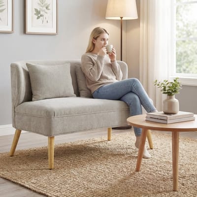 STILVORA Zitbank 117 Cm - Compacte 2-Zits Met Vleugelrug En 2 Kussens - Voor Kleine Woonruimtes En Slaapkamer - Chenille Beige