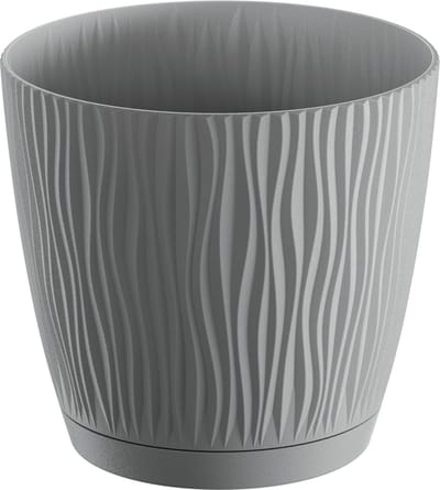 Prosperplast Plantenpot Waves - kunststof - steengrijs - D13xH12cm - binnen/buiten - bloempot met opvangschaal