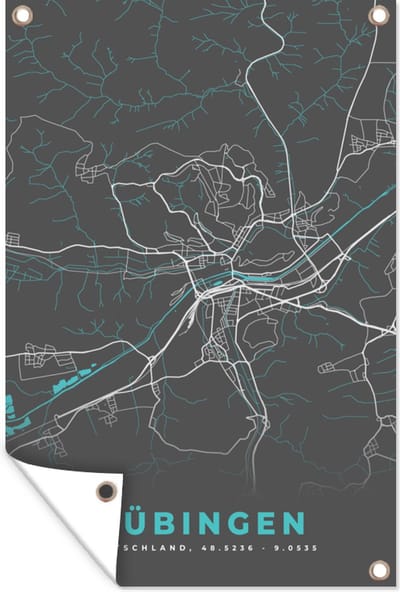 Muurdecoratie Stadskaart – Plattegrond – Duitsland – Blauw – Tübingen – Kaart - 120x180 cm - Tuinposter - Tuindoek