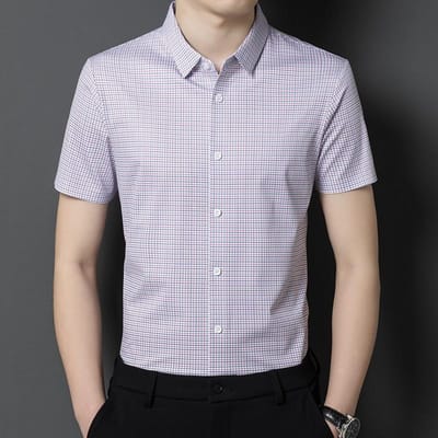 Zomer Heren T-shirt met korte mouwen Moerbeizijde Mode Ruit Dun Poio Shirt Casual Shirt XXXXL white