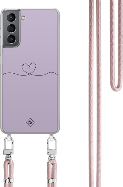 Casimoda® hoesje met koord - Geschikt voor Samsung S21 - Hart Lila - Afneembaar koord - TPU/polycarbonaat - Paars