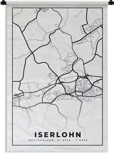 Wandkleed - Wanddoek - Stadskaart - Iserlohn - Plattegrond - Kaart - 120x180 cm - Wandtapijt