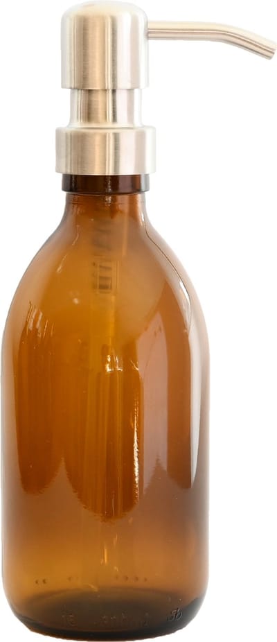 Groeikruid® Zeeppompje | Zeepdispenser | Vrijstaand en Hervulbaar | 300 ml Amber glas | RVS pompkop | Zilver