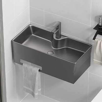 Keramische Wastafel - Opzetgootsteen Hoek - Ruimte Besparen - Inclusief Kraan - 50x30cm - Grijs