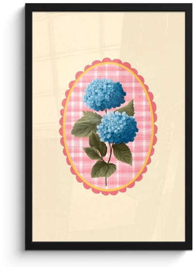 Poster in lijst - Fotolijst 40x60 cm - Posters - Bloemen - Blauw - Lijst - Bladeren - Posterlijst zwart - Decoratie - Wanddecoratie woonkamer - Muurdecoratie slaapkamer