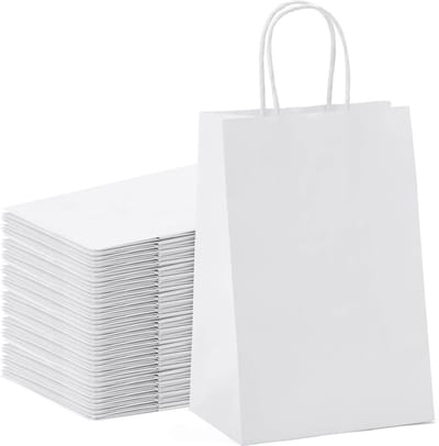 50 x kleine papieren cadeautasjes met handvat 18x8x22cm wit / Kraft Papieren Tasjes /draagtassen Van Kraftpapier met gedraaid handgrepen / Zakjes/Verjaardag - Feest - Huwelijk-Kerst