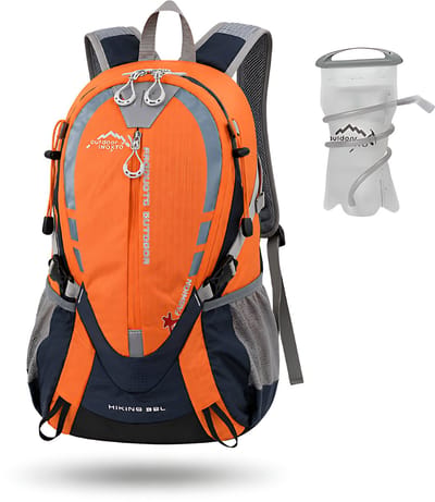 CarryQuest® - 25L Hydratatie Rugzak + 2L Waterzak - Polyester Fiets- & Wandelrugzak met Drinksysteem, Rugventilatie, Laptopvak & Front-/Toploader - 45x30x19 cm - Oranje