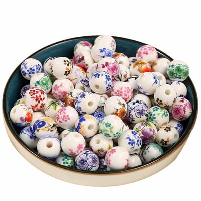 100 stuks keramische kralen, kleurrijke bloemkralen, ronde losse kraal, handgemaakte bedrukte porseleinen kraal, rijgen voor doe-het-zelf sieraden, kunsthandwerk, ketting, armband (10 mm).