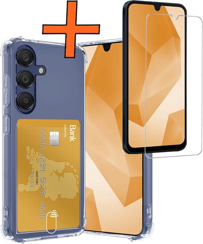 Hoes - Geschikt voor Samsung Galaxy A16 - Met Screenprotector - En Pashouder - En Kaarthouder - Telefoon Hoesje Shockproof - Siliconen Case - Back Cover - Shock Proof - Pasjes Houder - Transparant