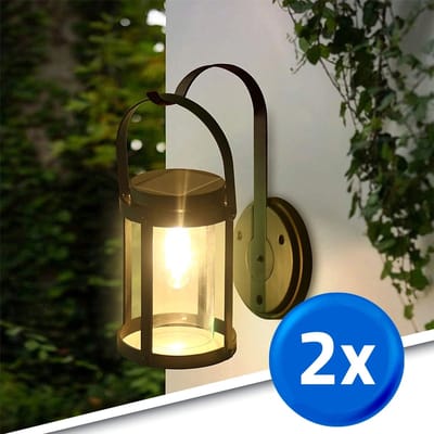 Solar wandlamp buiten 'Venice' - Set van 2 - Filament lamp - IP44 - 15 lumen - Warm wit licht (2700K) - Tuinverlichting op zonne-energie