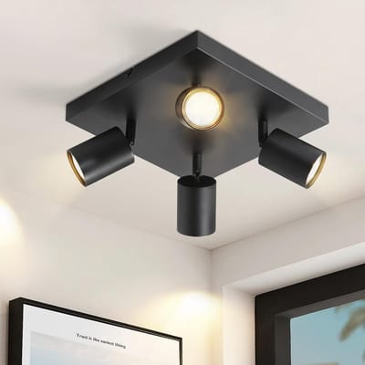 Glitzerlife - Plafondspot Plafondlamp - 4xGU10 draaibaar - Industriële moderne opbouwspots - Hoogwaardig metaal - Ø25cm - Zwart