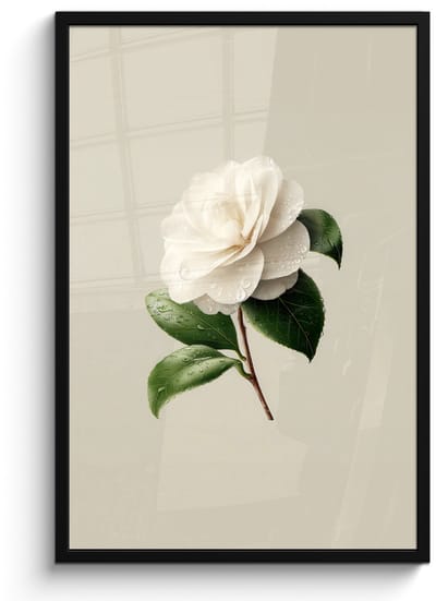 Poster in lijst - Fotolijst 60x90 cm - Posters - Cameliabloem - Wit - Groen - Posterlijst zwart - Decoratie - Wanddecoratie woonkamer - Muurdecoratie slaapkamer