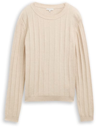 Tom Tailor - Geribbelde gebreide trui met wol - Maat XL - sand stone beige melange