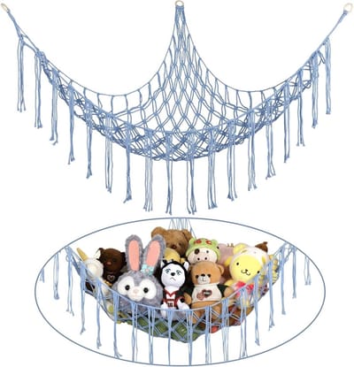 Hoekhangmat voor Knuffels - Handgehaakt Boho Opbergnet voor Kinderkamer en Slaapkamer