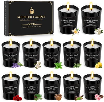 Dailygoods- Geurkaarsen Cadeauset 12 Stuks - Geurkaarsen in Glas - Sojawas - 180 Uur Brandduur - Unieke Geuren - Perfect Cadeau voor Vrouwen - Geurkaars