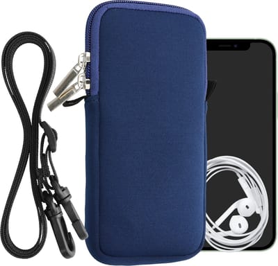kwmobile Tasje voor smartphones XXL - 7" - Hoesje van neopreen in donkerblauw - Phone case met nekkoord